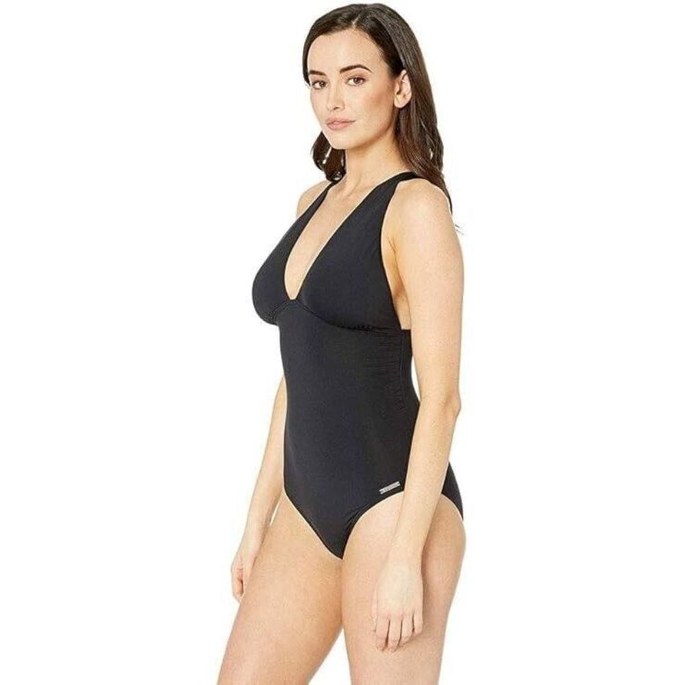 New Michael Kors High Neck Ruched Convertible Swim One-Piece Swimsuit Black 8 - Picture 5 of 5